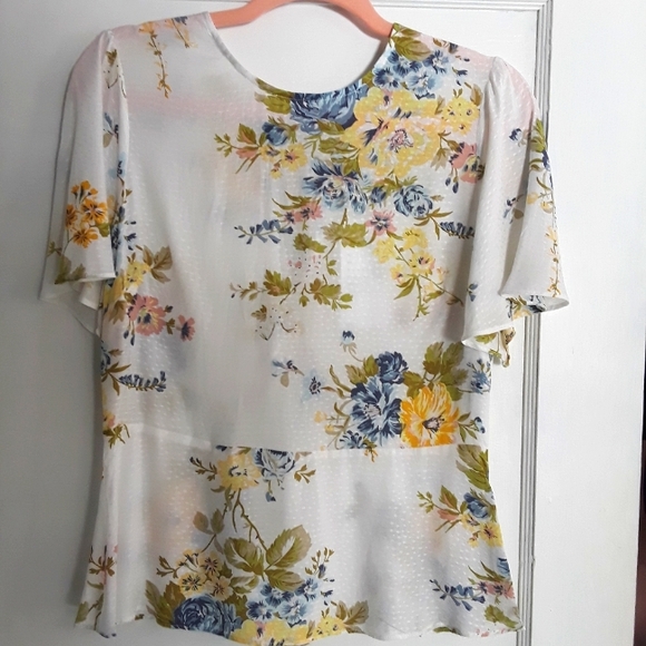 Clip Dot Peplum Floral Flutter Sleeve Top Size 8 US - Picture 1 of 11